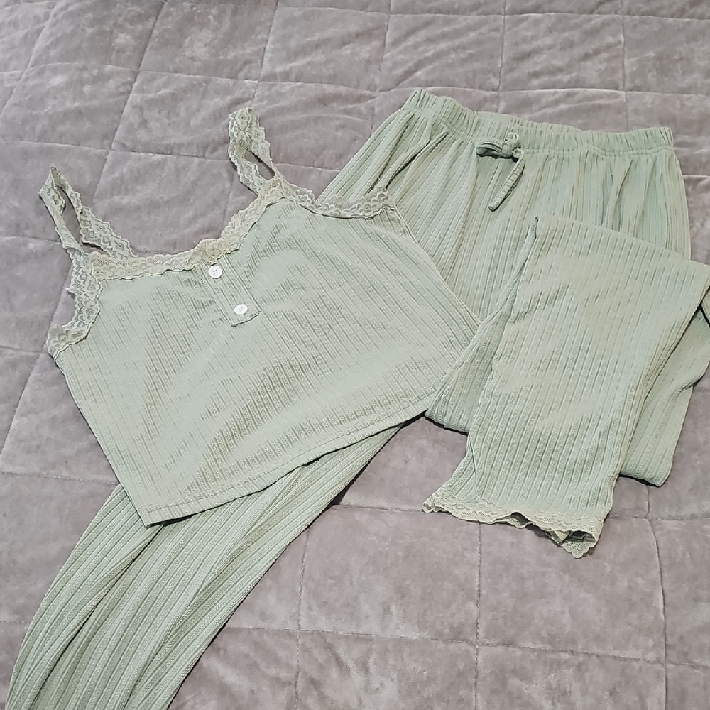 Women's Lace Trim Sleepwear Set - Sage Green